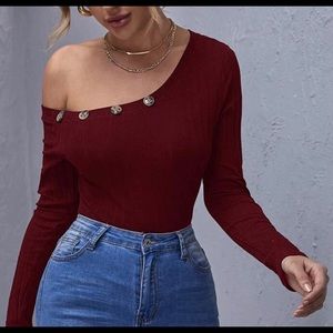 ❤️❤️SOLD, SOLD ❤️❤️ Asymmetrical Neck Button Long Sleeve Tee Top